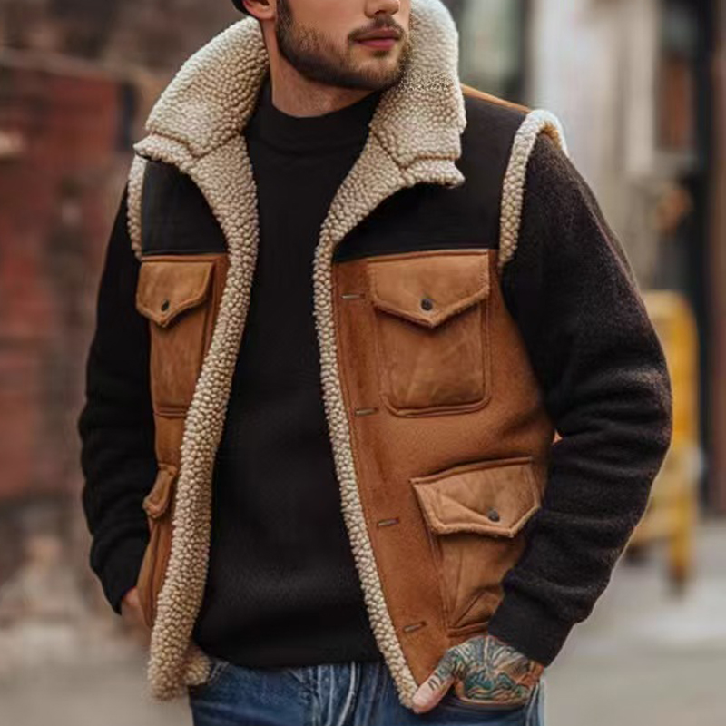 Retro masculino cardigan na mo - Leather Work Vest avaliação e preço