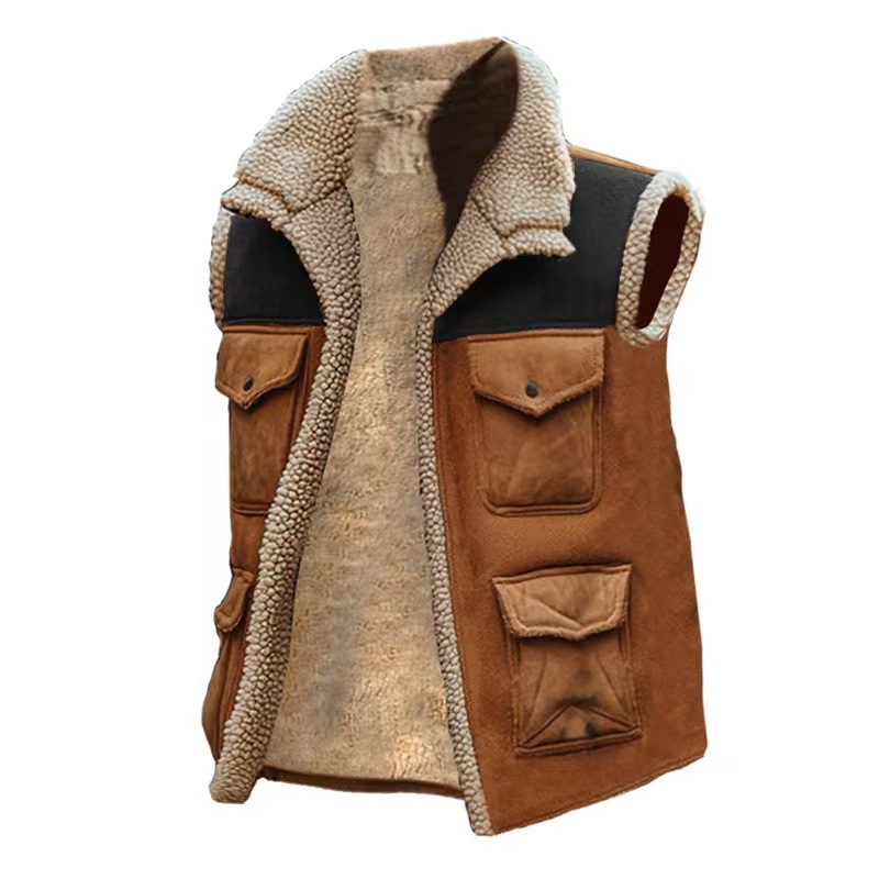Retro masculino cardigan na mo - Leather Work Vest avaliação e preço