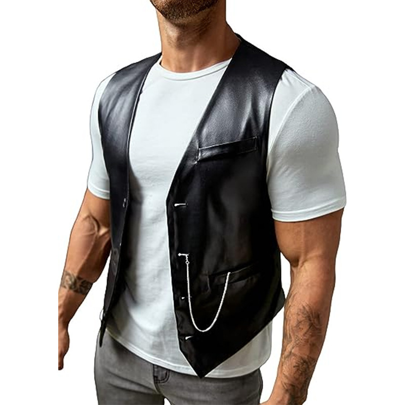 Novo Simples masculino plutôni - Leather Work Vest avaliação e preço