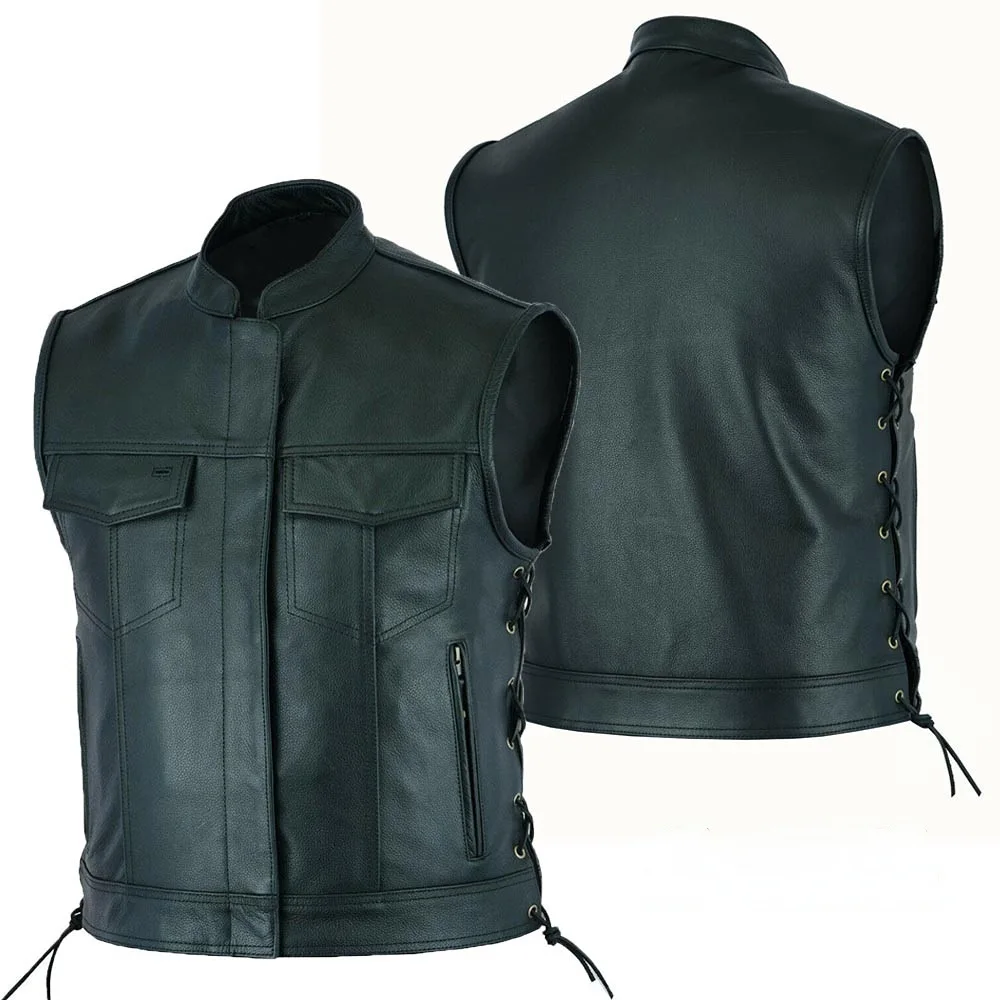 Colete de couro punk moda casu - Leather Work Vest avaliação e preço
